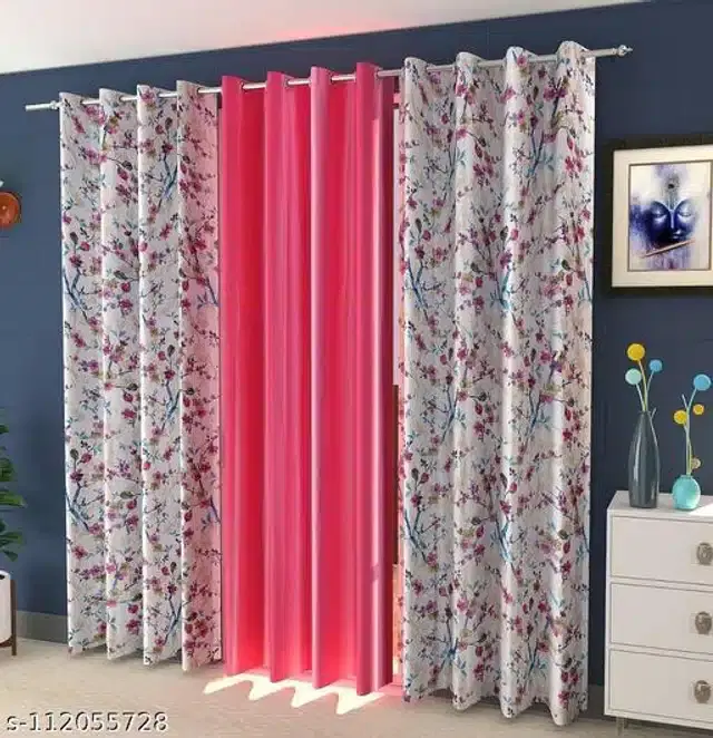 Curtains for Window, Pink, 5 feet, Set of 3