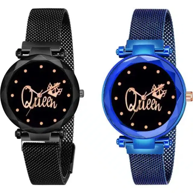 Women's Analog Watches, Pack of 2 (Black & Blue)