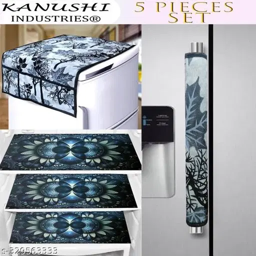 KANUSHI Industries® 1Pc Fridge Cover for Top with 6 Utility Pockets + 1 Handles Covers + 3 Fridge Mats (FRI-BLACK-SHUB-COMBO-M-43)…