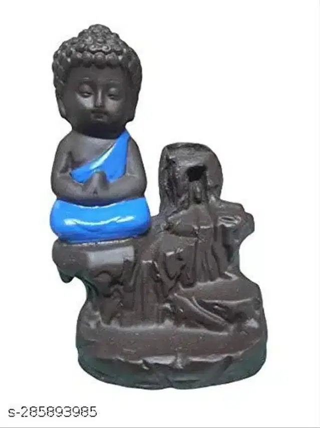Resin Lord Buddha Idol cum Incense Holder, Black & Blue