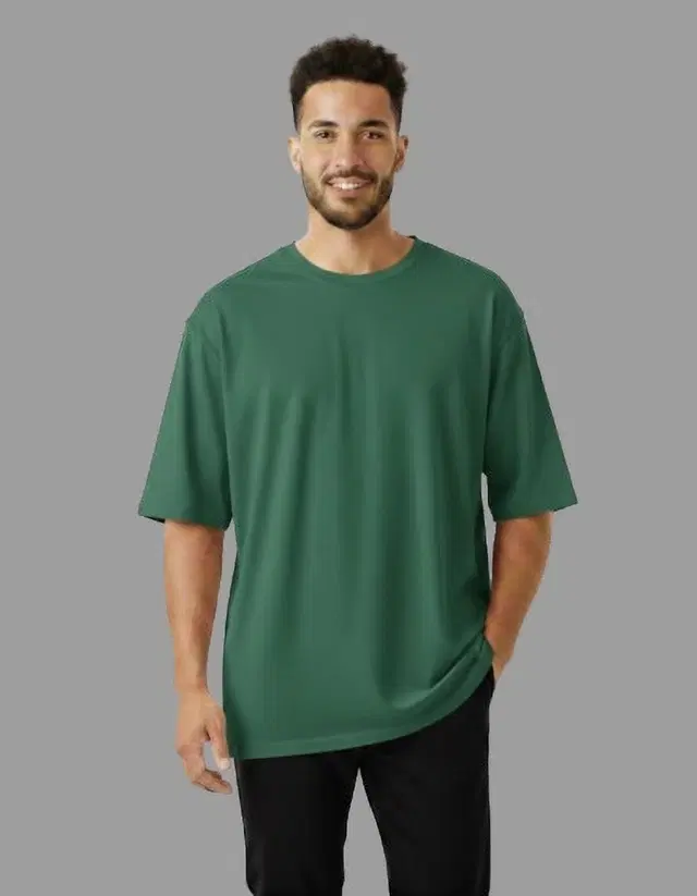 Cotton Blend Round Neck T-shirt for Men, Green (M)