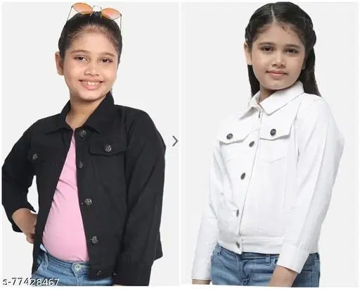 Cotton Blend Jacket for Girls, Pack of 2 (Black & White, 5-6 Years)