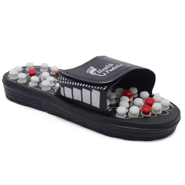 Manual Spring Acupressure & Magnetic Therapy Slippers for Unisex, Black, 6