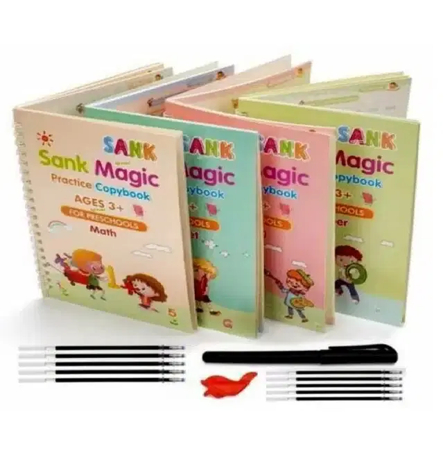 4 Pcs Magic Practice Copybook with Pen & 10 Pcs Ink Refill Set, Set of 15, Multicolor