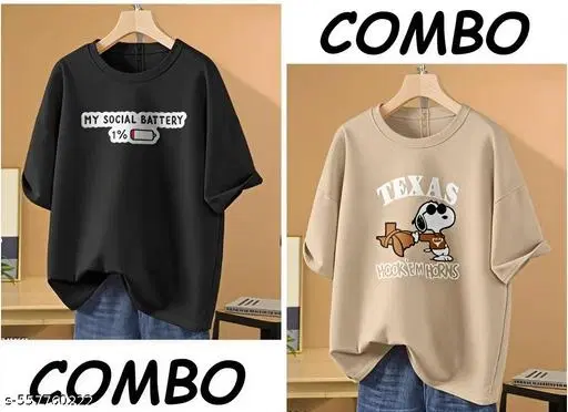 Cotton Blend Printed T-shirt for Women, Multicolour, Pack of 2 (XXS)