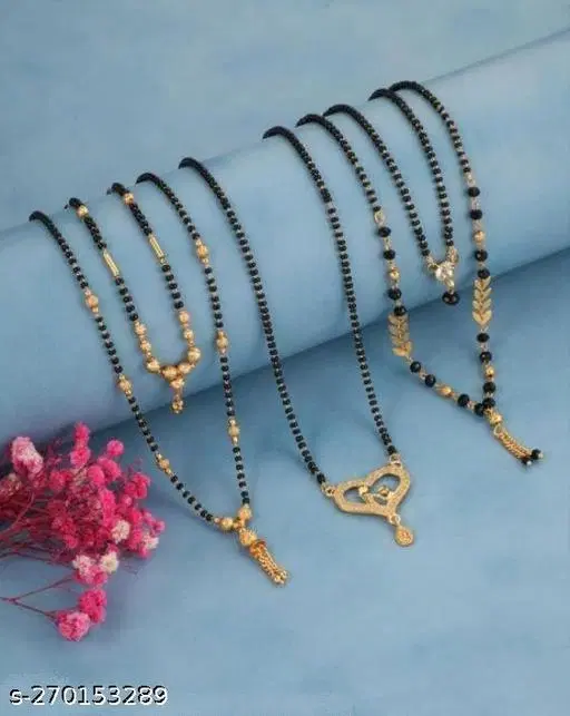 Single Strand Mangalsutra for Women, Pack of 5 (White, Short)