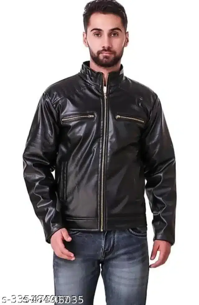 Leather Jacket for Men (Black, L)