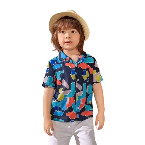 Cotton Blend Printed Shirt For Boys, Navy Blue (1-2 year)