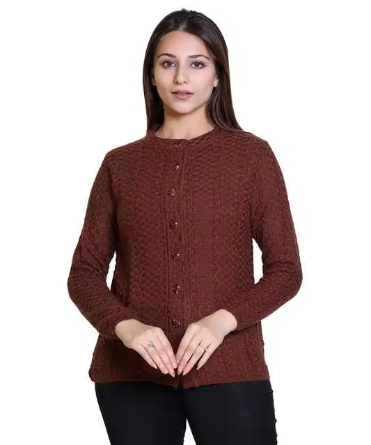 Women's Full Sleeves Cardigan (Brown, M) (M45)