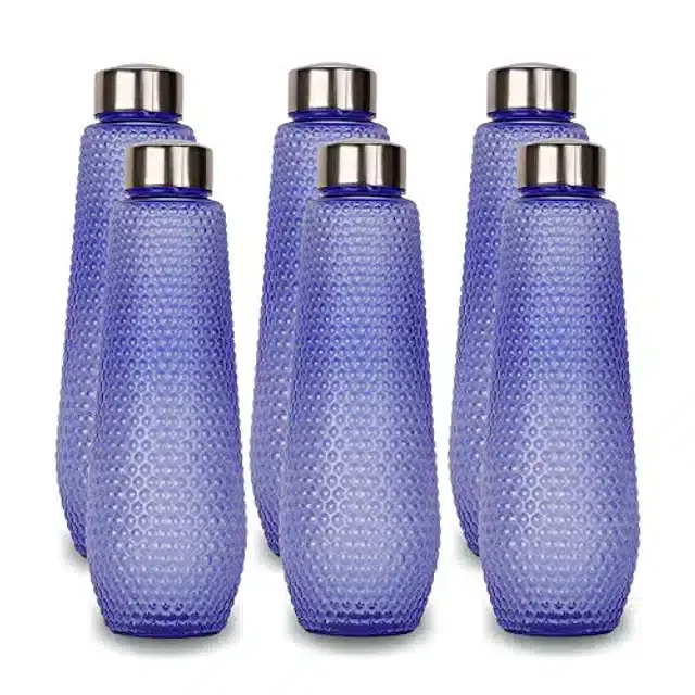 Airtight Plastic Water Bottle with Lid, Purple, 1000 ml, Pack of 6