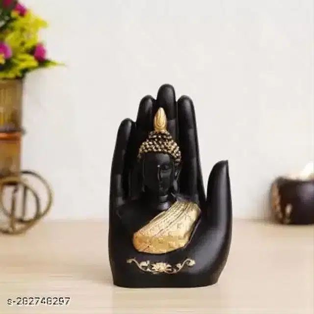 Resin Lord Buddha Palm Showpiece, Black & Gold