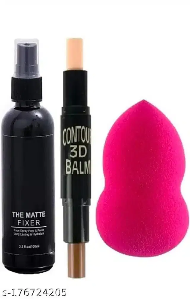 Contour Stick with Makeup Fixer Spray, 100 ml & Blender, Multicolor, Set of 3