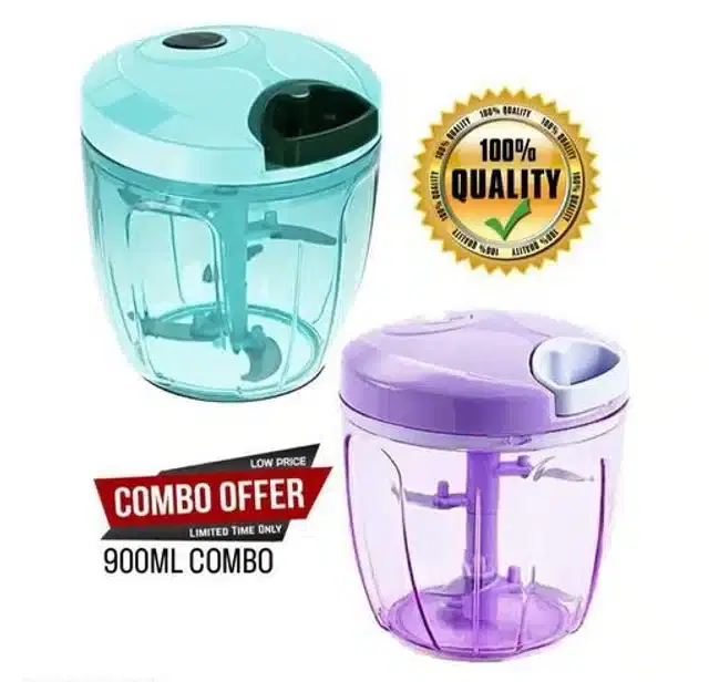 Manual Vegetable Chopper, Pack of 2, 900 ml, Multicolor