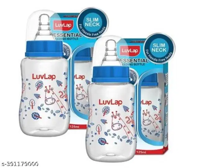LuvLap Plastic Feeding Bottle for Baby, Multicolor, 125 ml, Pack of 2