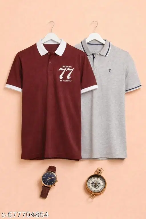 Cotton Blend Printed T-shirt for men, Maroon & Grey (2XL) Pack of 2
