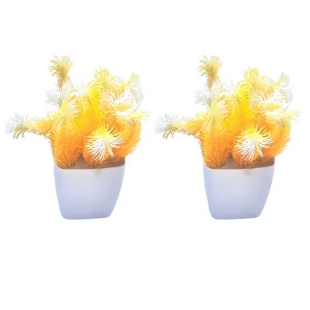 Duli Natural Looking Artificial Flower Pot For Home Decoration, Yellow, Pack Of 2, D-26