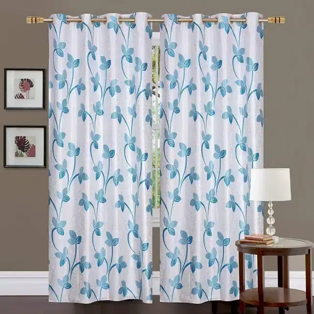 Polyester Printed Window & Door Curtains, Pack of 2, Aqua Blue, 5 feet
