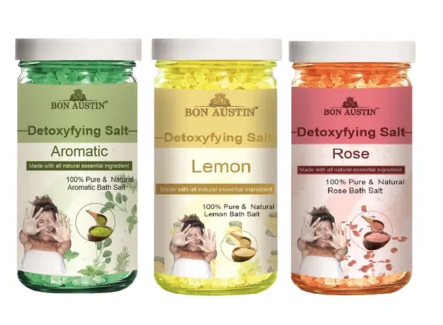 Bon Austin Aromatic, Lemon & Rose Detoxifying Bath Salt Crystal, 200 g, Set of 3