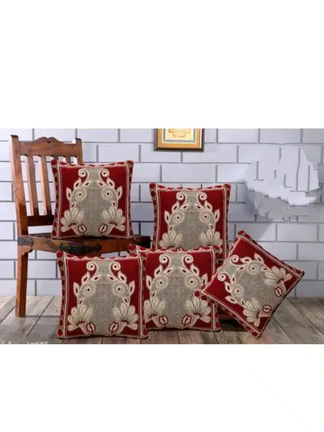 Premium Cotton Cushion Cover, 16x16 inch, Multicolor, Set of 5, A-27