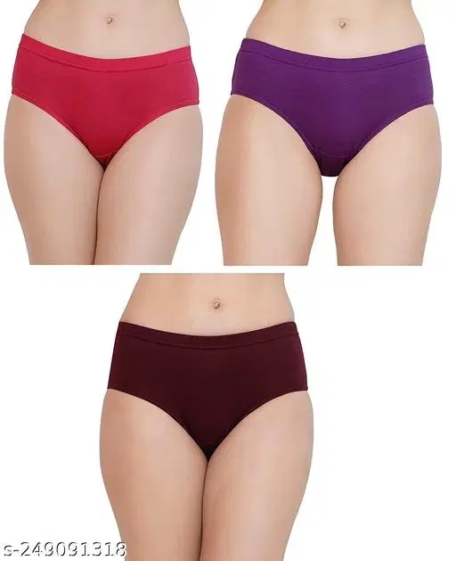 Solid Mid Rise Hipster Cotton Briefs for Women, Pack of 3 (Red, S)