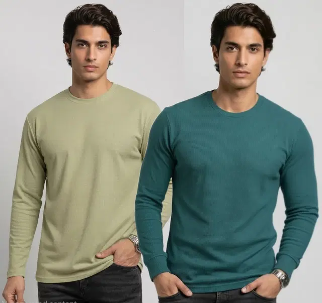 Polyester T-shirt for Men, Pista & Teal, Pack of 2 (M)