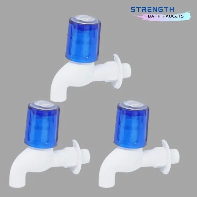 Plastic Short Body Bib Cock Tap with Wall Flange, White, Set of 3