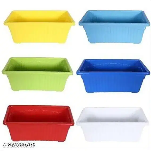 Plastic Rectangular Pot, Multicolor, Pack of 6