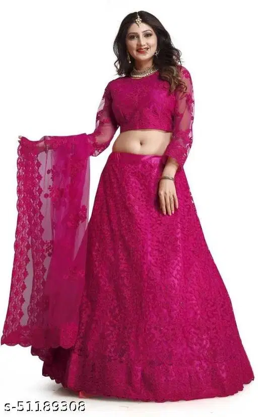 Cotton Blend Lehenga Choli for Women (Pink, Free Size)