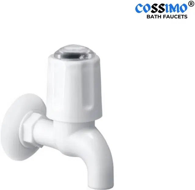 Plastic Short Body Bib Cock Tap with Wall Flange, White, Set of 1