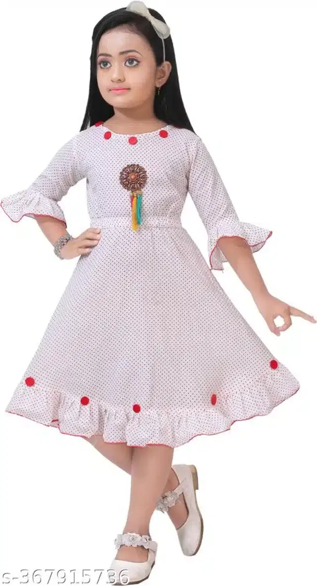 Cotton Blend Frock for Girls (White, 3-4 Years)