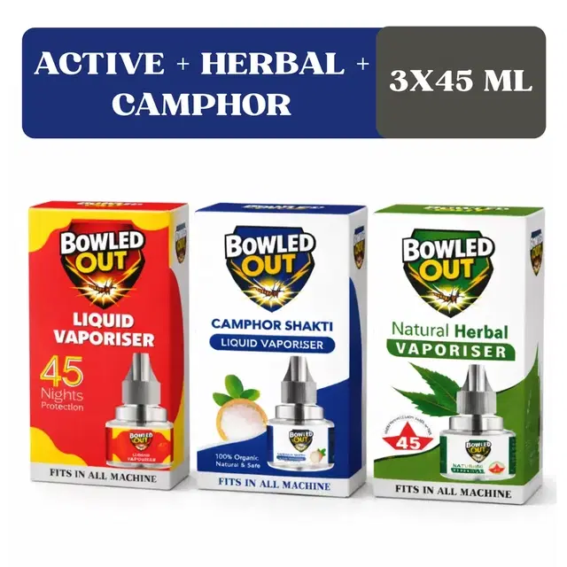 Bowled Out Liquid Vapourizer Combo (Active, Herbal & Camphor) 3X45 ml