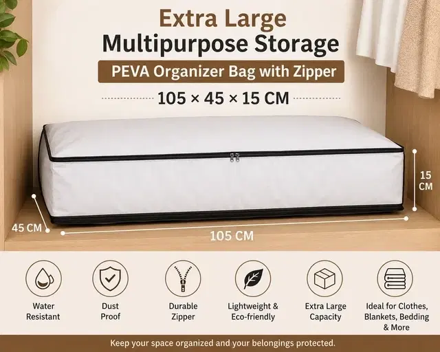 Extra Large Multipurpose Storage PEVA Organizer Bag with Zipper 105*45*15Cm