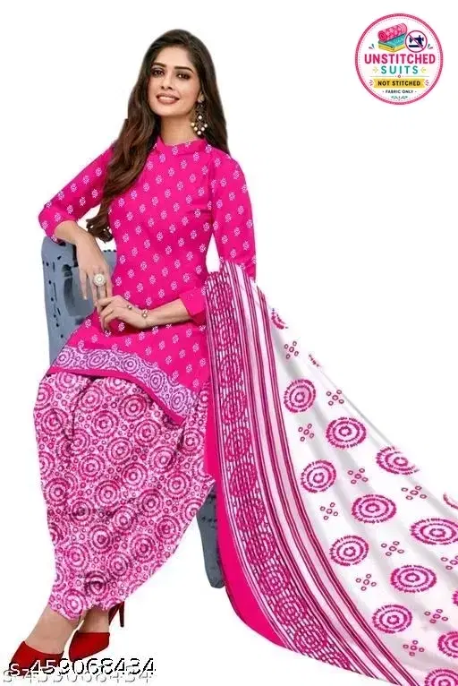 Crepe Block Print Unstitched Suit with Dupatta for Women, Pink