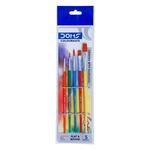 DOMS Colourmate Paint Brush Set, Flat & Round, 5 Pcs