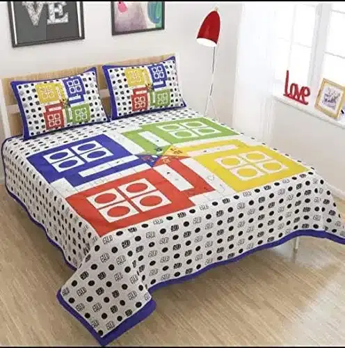 Rajasthani Traditional Cotton Bedsheet With 2 Pillow Covers, Blue, 175 X 94 Inch, Mc-090