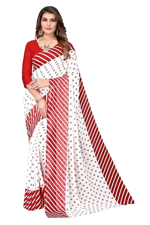 Georgette Printed Saree for Women, White