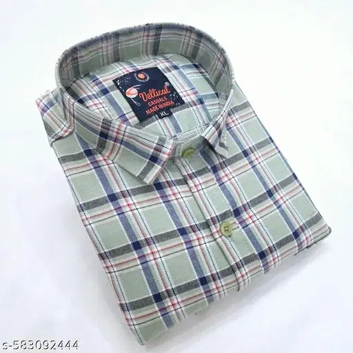 Cotton Blend Checked Shirt for Men, L-Green (XL) Pack of 1