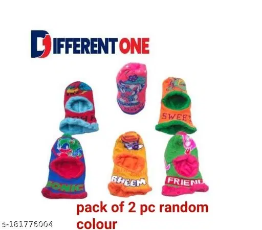 Woolen Caps for Kids, Pack of 2 (Multicolor, 0-1 Years)