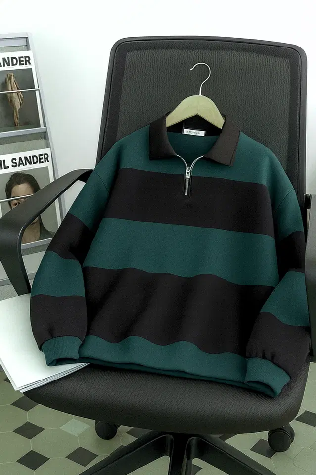 Cotton Blend Colorblocked Sweatshirt for Men, Green (M)