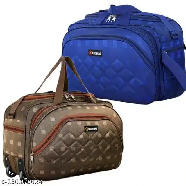 Polyester Trolley Duffel Bag for Men & Women, Blue & Brown, Pack of 2