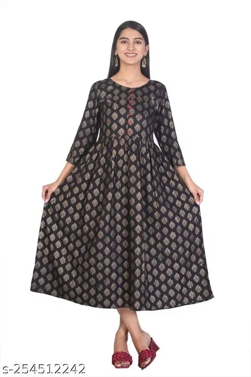 Rayon Kurti For Women, Black (S)