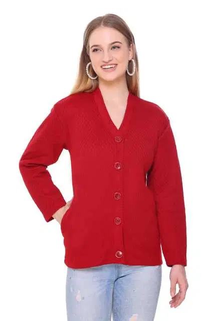Elegant Women Honeycomb Knitted Woolen Cardigan & Sweaters (Maroon, Free Size) (R116)