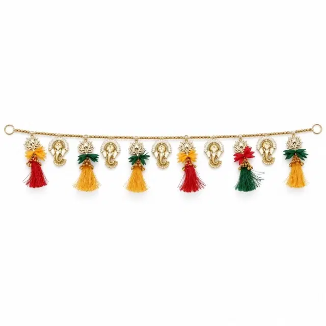 Traditional Ganesha And Lotus Golden Door Toran Bandhanwar For Main Entrance