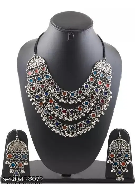 oxidized silver multicolor layerd jewellery set for women girl