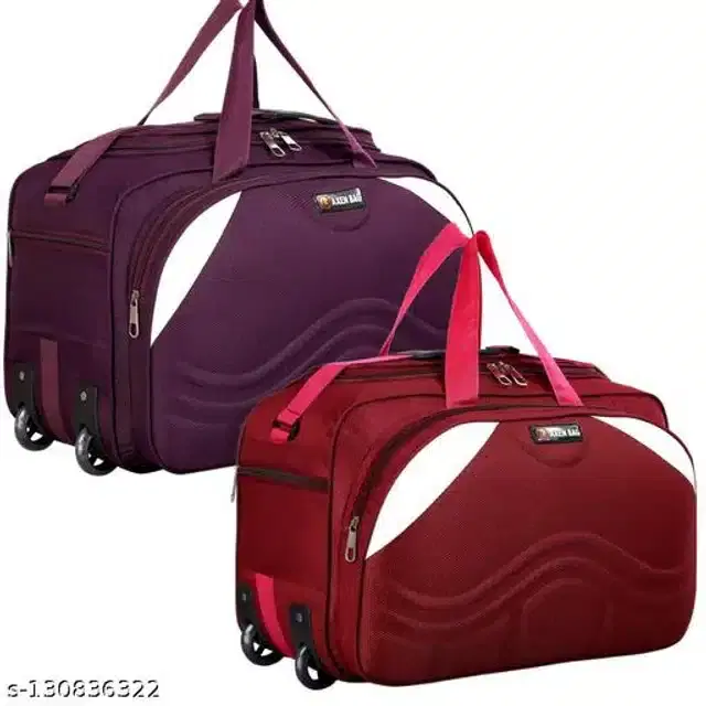 Polyester Trolley Duffel Bag for Men & Women, Purple & Maroon, Pack of 2