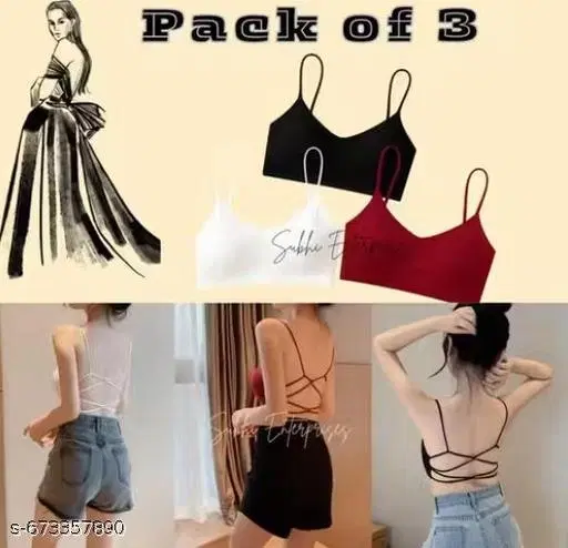 Short Bralette for Women, Pack of 3 (Black, 30A)