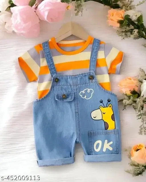 Hosiery Cotton & Denim Printed Clothing Set for Kids, Multicolor (6-9 Months)