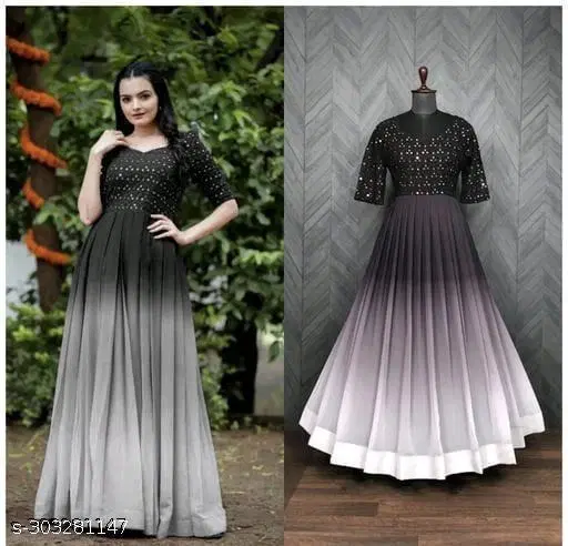 Embellished Maxi Gown for Women (Black, XL)