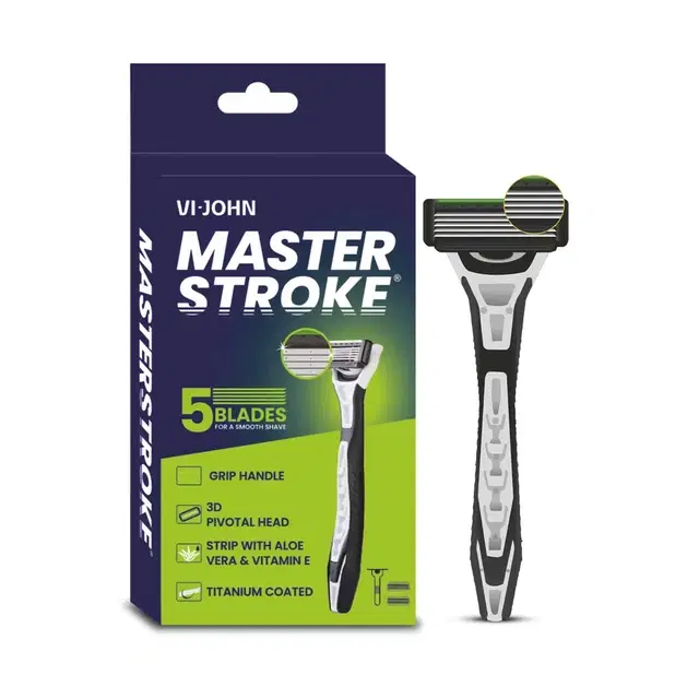 Vi-John Master Stroke Ultrapro 5 Blade Titanium Coating With Aloevera And Vitamin E 1 Handle & 2 Cartridges