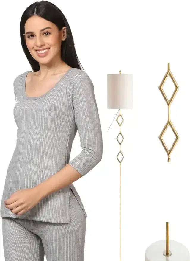 Polycotton Full Sleeves Thermal Set for Women (Light Grey, S)
